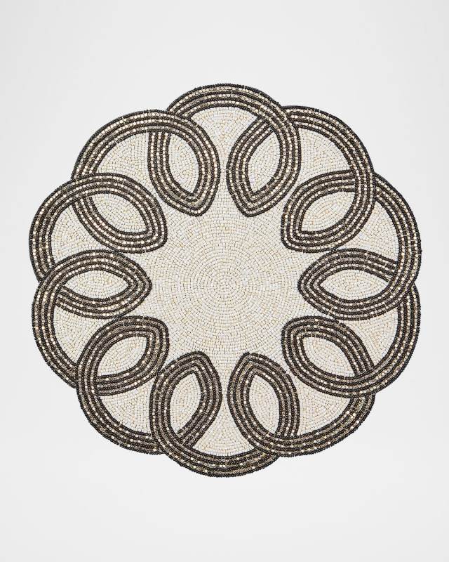 Scalloped Black/White Beaded Placemat